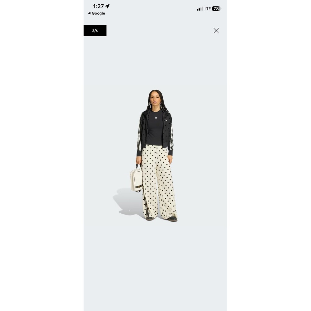 NWT Adidas Satin Polka Dot Wide Leg Pants L  Trefoil 3 Stripe Track Pants - Picture 5 of 6